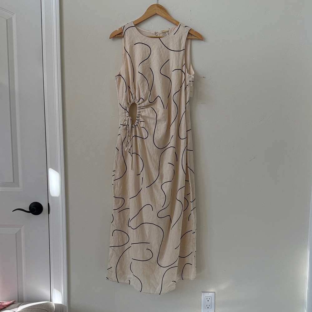 NWT Magaschoni 100% Linen Cream Sleeveless Peekaboo Midi Summer Sundress Size 10